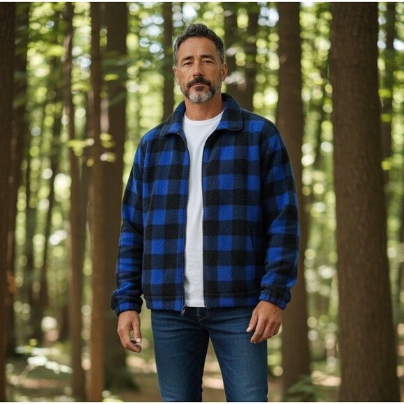 Vintage WOOLRICH Teton Buffalo Plaid Flannel Bomber Jacket 90s Blue Black XLARGE - Picture 11 of 12